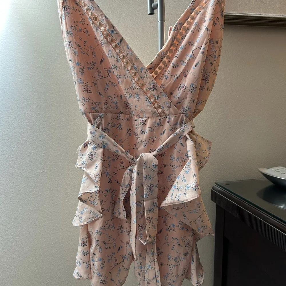 Floral Pink Ruffle Romper - Picture 2 of 8